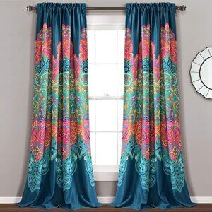 Bohemian Boho Light Filtering Window Curtain Panel Pair, 95" x 52" + 2"